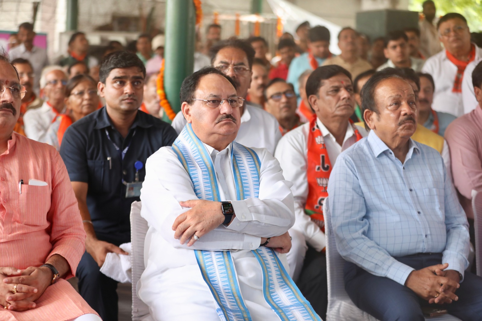 BJP National President Shri J.P. Nadda listening Hon'ble PM Shri Narendra Modi ji's "Mann ki Baat" & plant sapling in Keshav Puram, Delhi