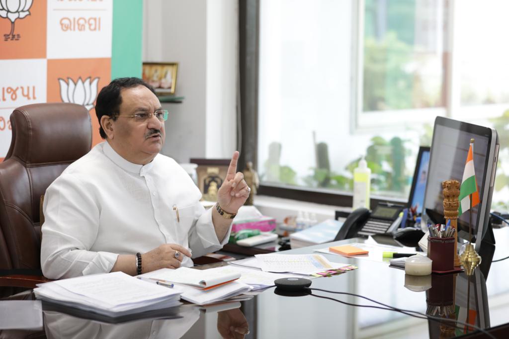  BJP National President Shri J.P. Nadda addressing BJP State Presidents, Incharges, Office Bearers and MPs of Haryana, Himachal Pradesh, Punjab, Chandigarh, J&K and Ladakh via video conferen