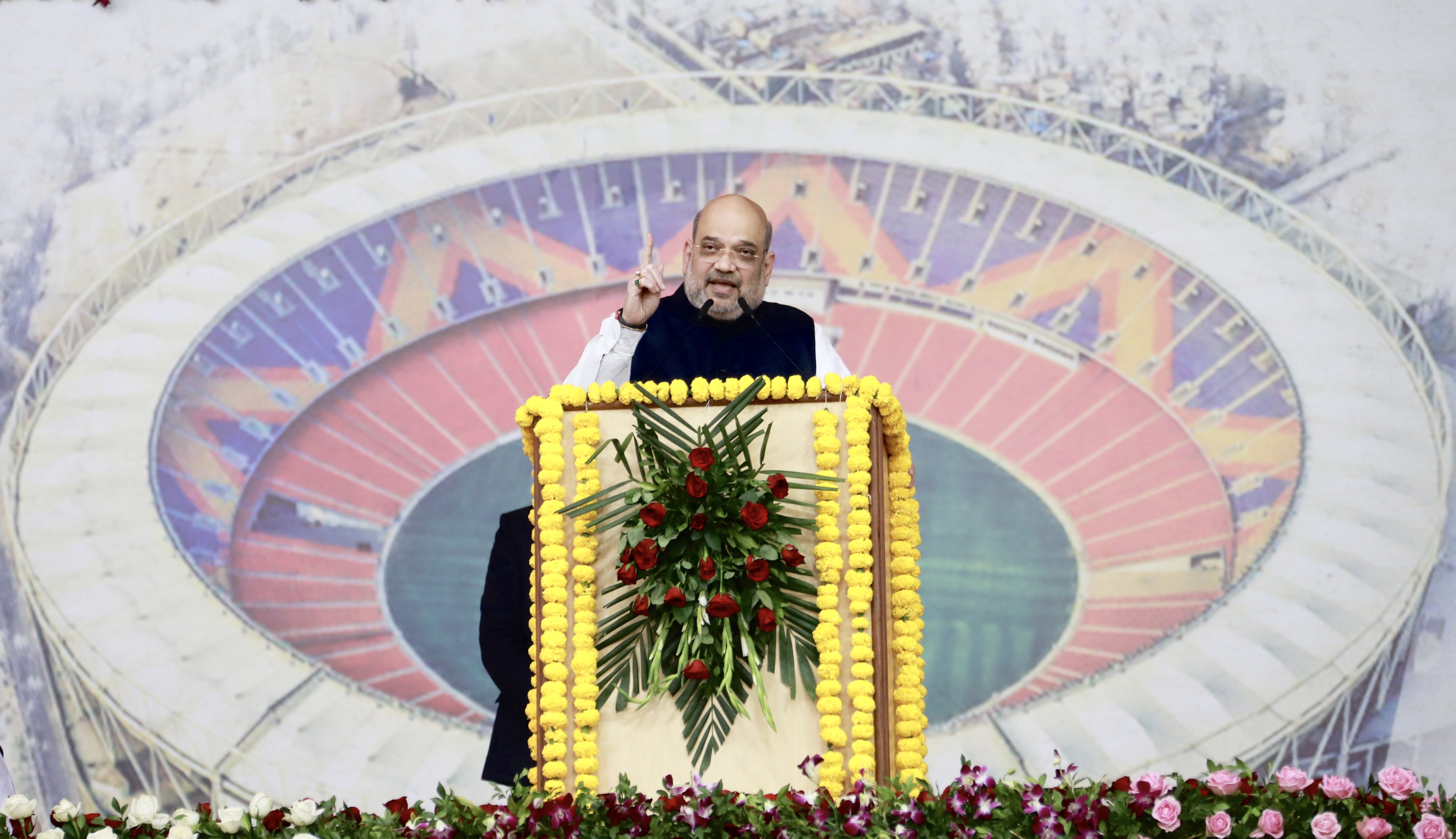  Hon'ble Union Home Minister Shri Amit Shah on the occasion of Bhoomi Poojan of Sardar Patel Sports Enclave and inauguration of Narendra Modi Cricket Stadium in Ahmedabad (Gujarat)