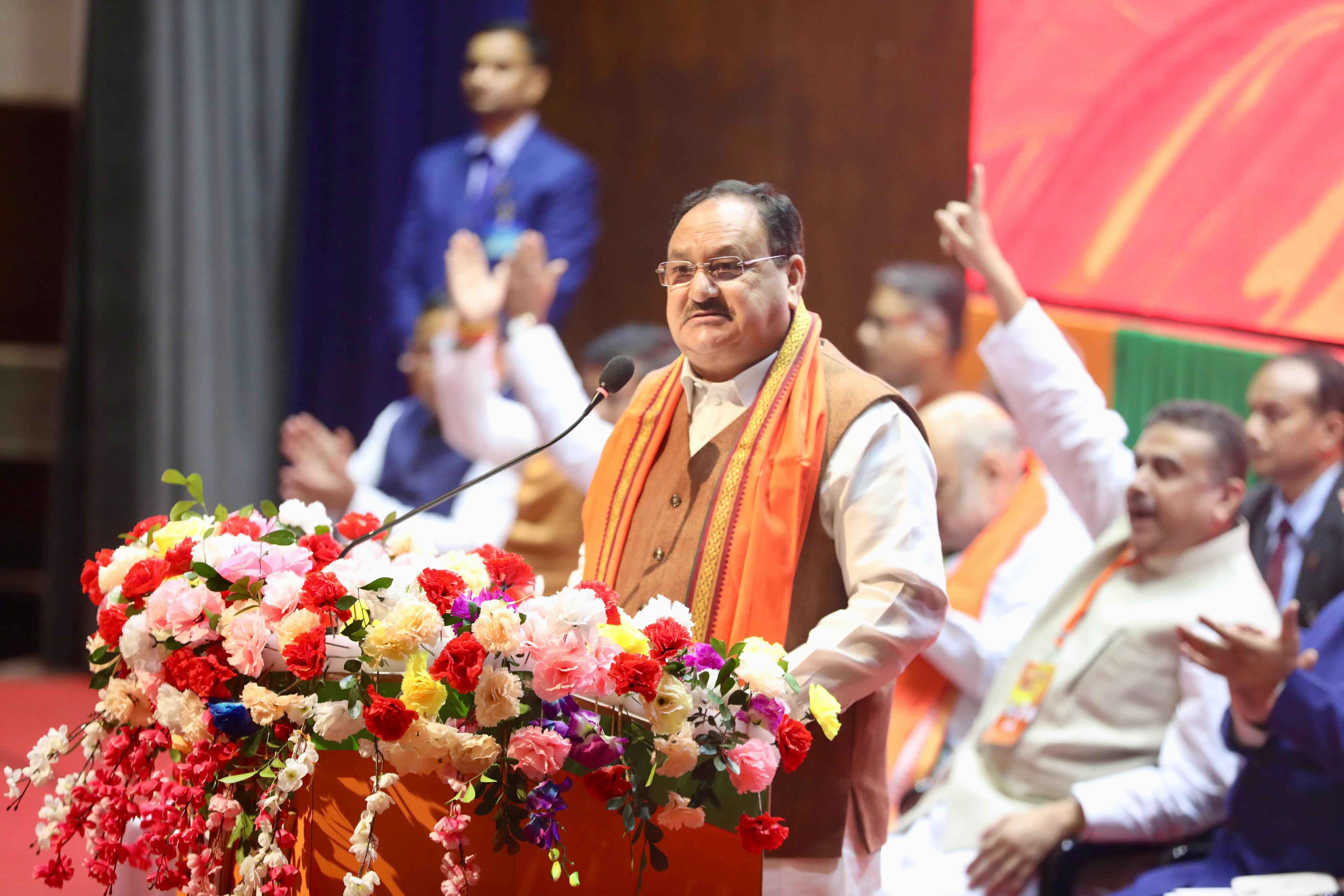 Hon'ble BJP National President Shri J.P. Nadda and Hon'ble Union Home Minister and Minister of Cooperation Shri Amit Shah while "IT & Social Media Meet" at Natl Library, Kolkata (West Bengal)