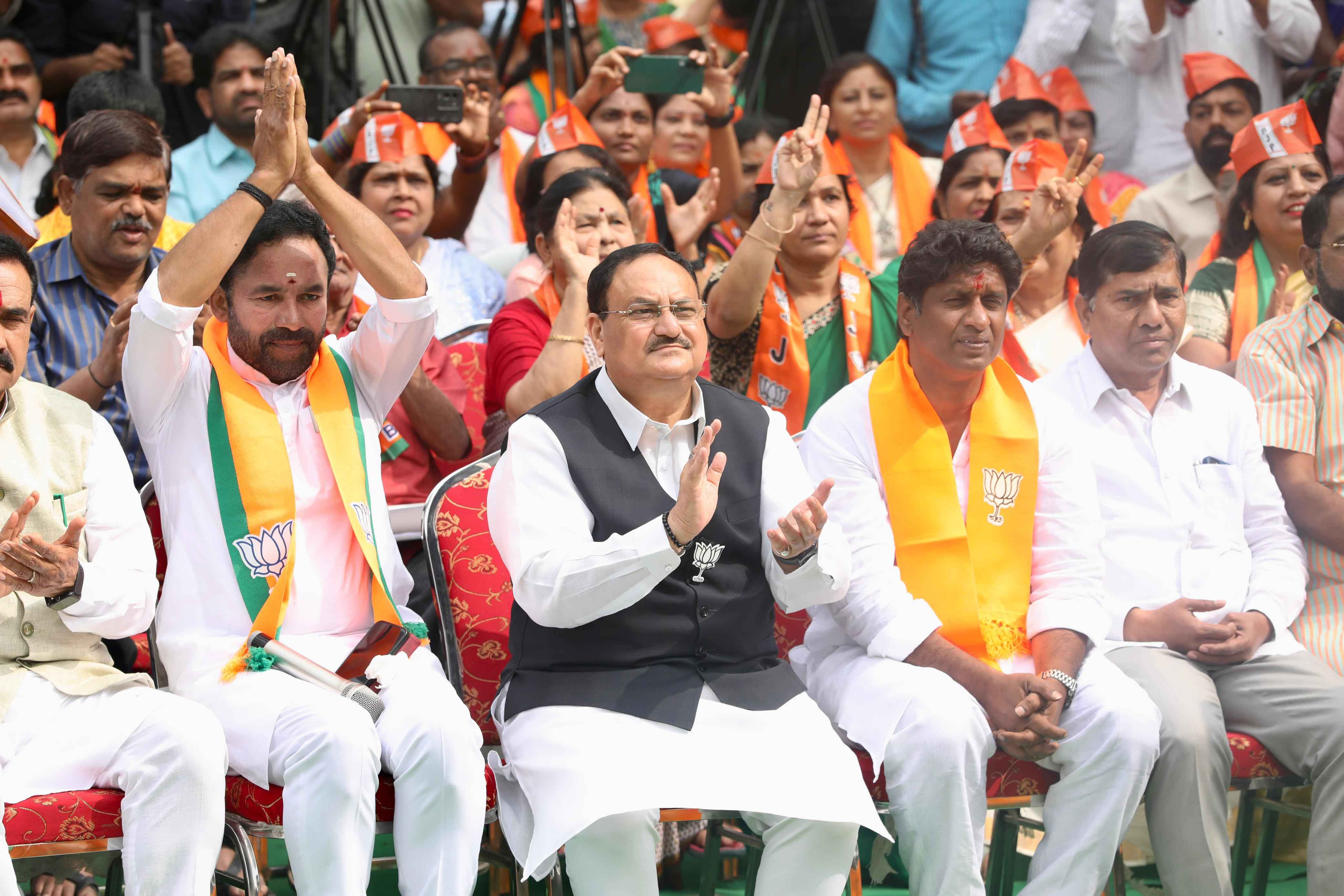 Hon'ble BJP National President Shri J.P. Nadda after listening to Hon'ble Prime Minister Shri Narendra Modi ji's "Mann Ki Baat" at Booth No. 264, Balanagar Mandal in Jubilee Hills, Hyderabad (Telangana)