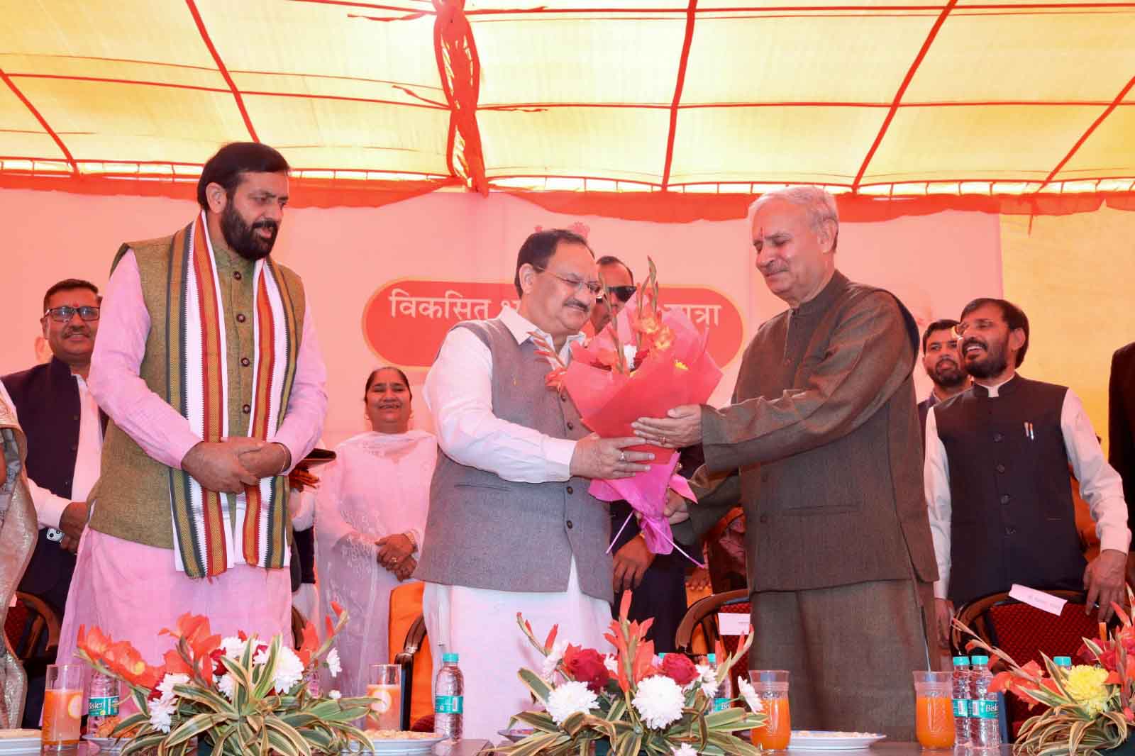 BJP National President Shri J.P. Nadda attending "Viksit Bharat Sankalp Yatra" at Ghamroj, Sohna, Gurugram (Haryana)