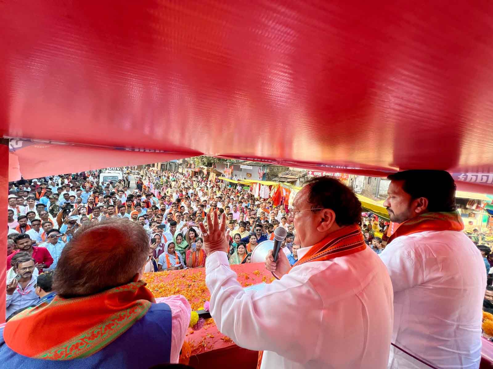 Road Show of BJP National President Shri J.P. Nadda in Khairagarh-Chhuikhadan-Gandai (Chhattisgarh)