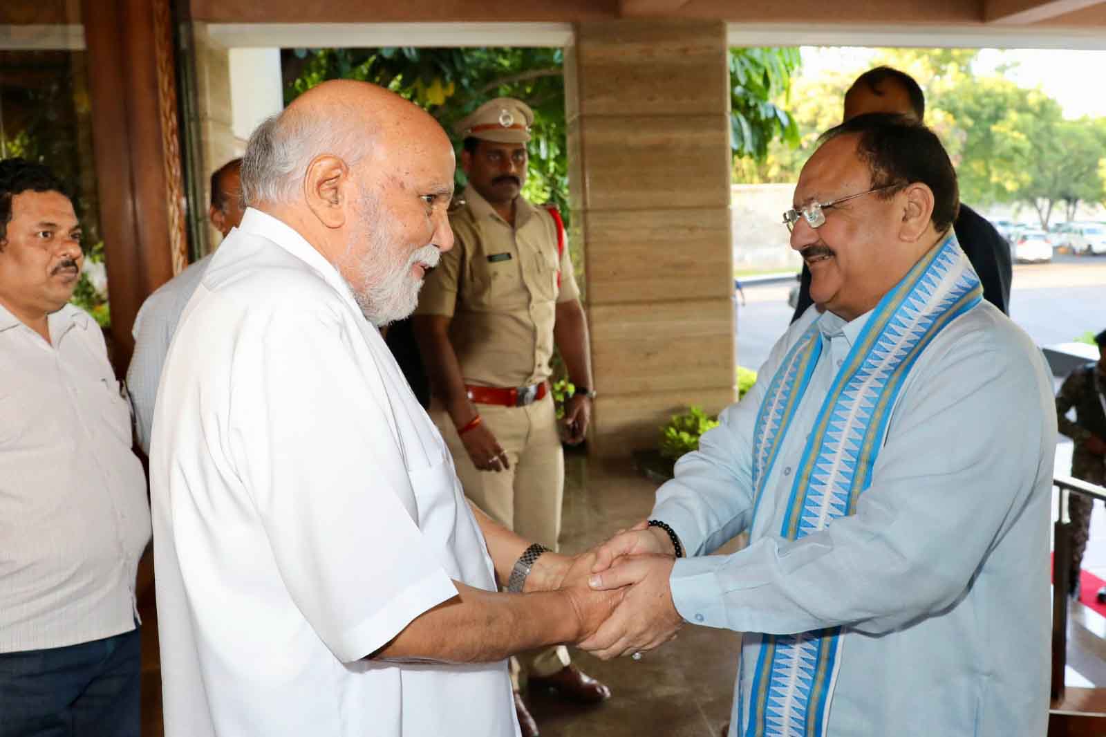 BJP National President Shri J.P. Nadda met Shri Ramoji Rao Garu at his residence in Hyderabad