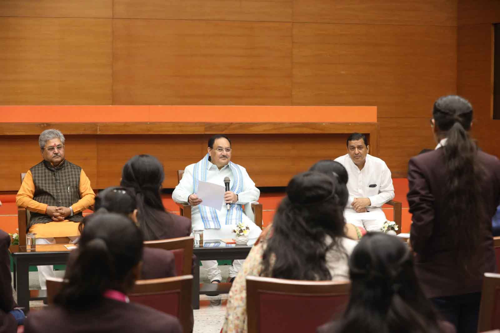 BJP National President Shri J.P. Nadda interacted with students from various colleges of South India who are on a visit to New Delhi at BJP HQ, 6A DDU Marg as a part of 'Know BJP' initiative