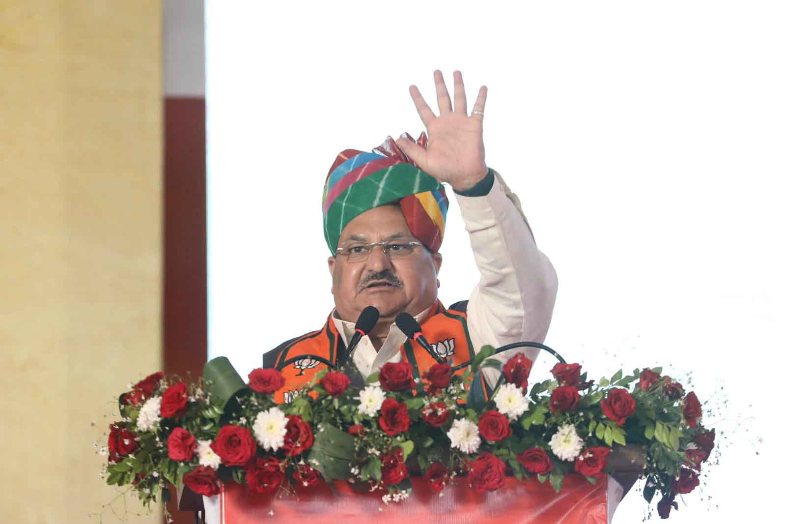 Hon'ble BJP National President Shri J.P. Nadda ji while addressing a public meeting in Sikrai, Dausa (Rajasthan)