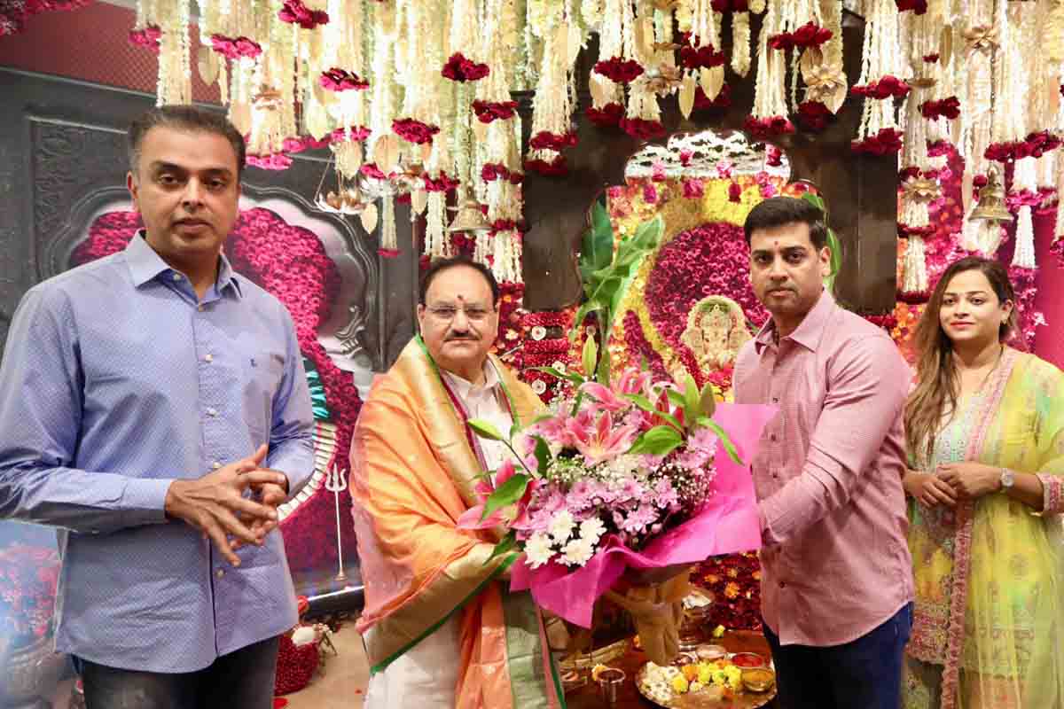 Hon’ble BJP National President & Union Minister Shri J.P. Nadda offered prayers to Lord Ganesha at Hon’ble Chief Minister Shri Eknath Shinde ji’s residence in Mumbai