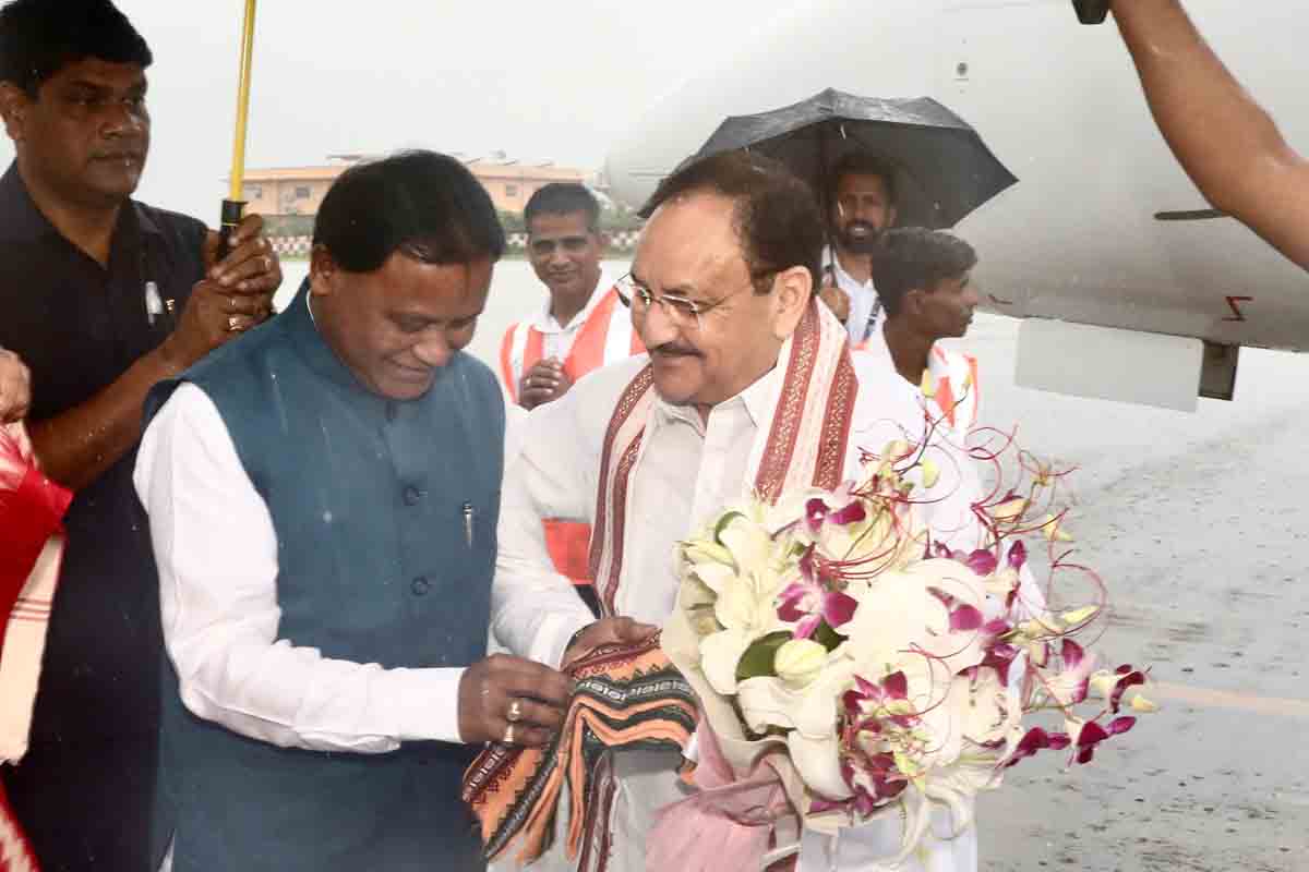 The grand welcome of Hon'ble BJP National President Shri J.P. Nadda on arrival at Bhubaneswar Airport (Odisha)