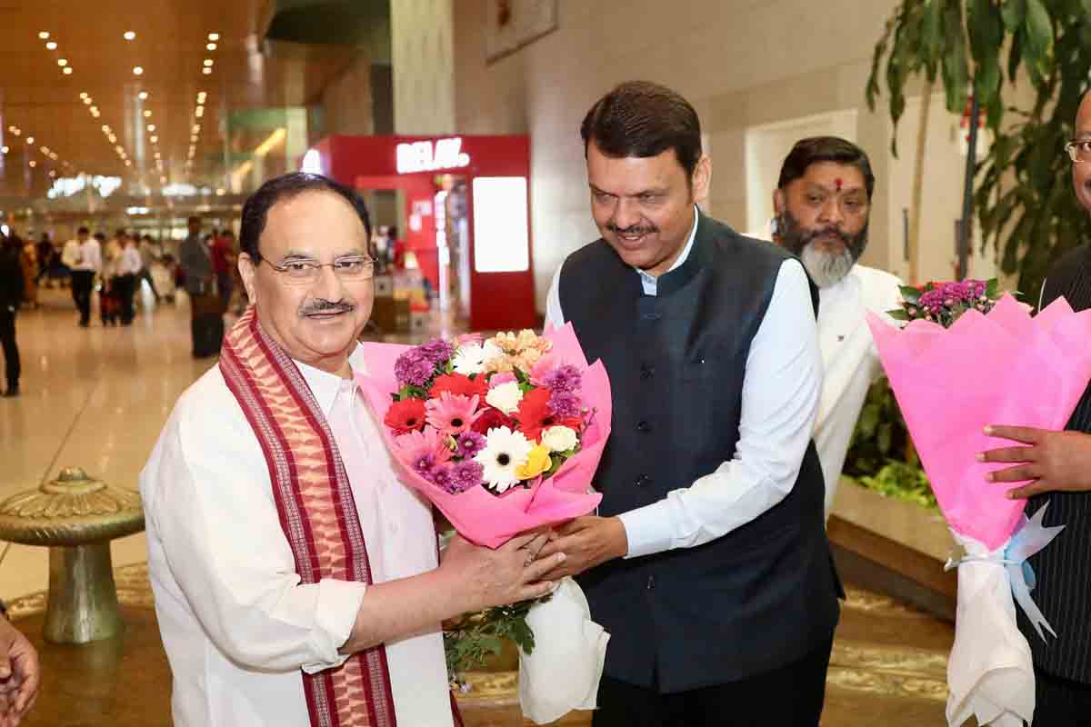 The grand welcome of Hon'ble BJP National President & Union Minister Shri J.P. Nadda on arrival at Chhatrapati Shivaji Int'l Airport, Mumbai (Maharashtra)