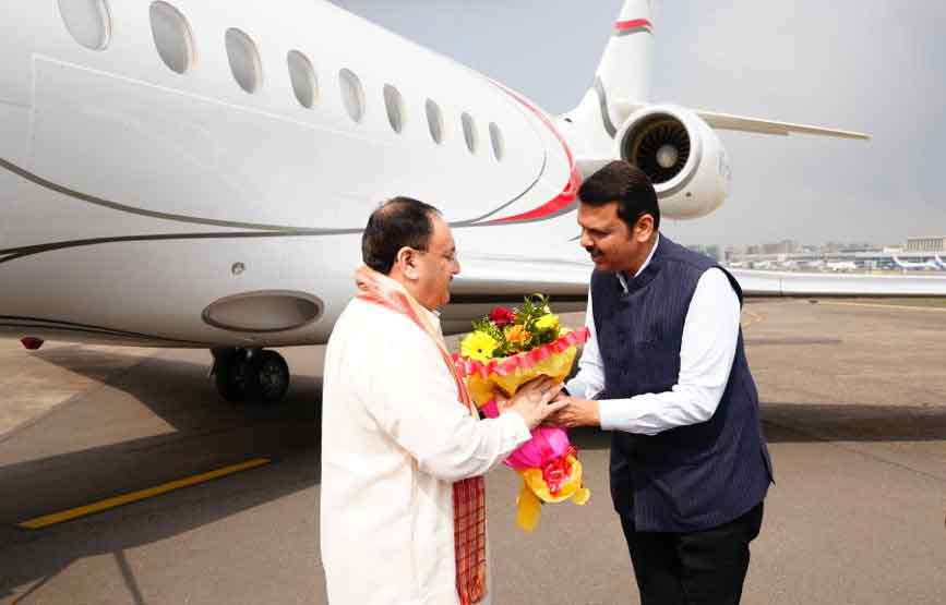 Grand welcome of Hon'ble BJP National President Shri J.P. Nadda on arrival at Chhatrapati Shivaji Maharaj Int'l Airport in Mumbai