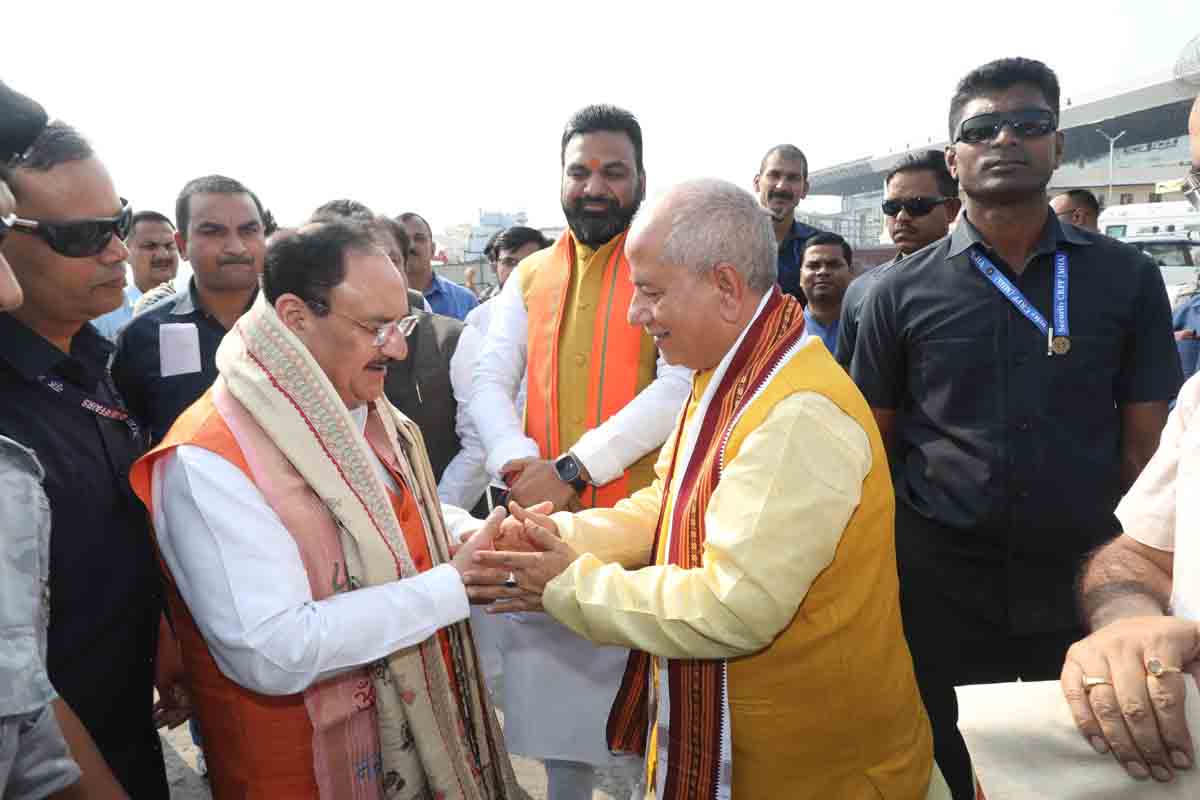 Grand welcome of Hon'ble BJP National President Shri J.P. Nadda on arrival at Jai Prakash Narayan Int'l Airport Patna (Bihar)