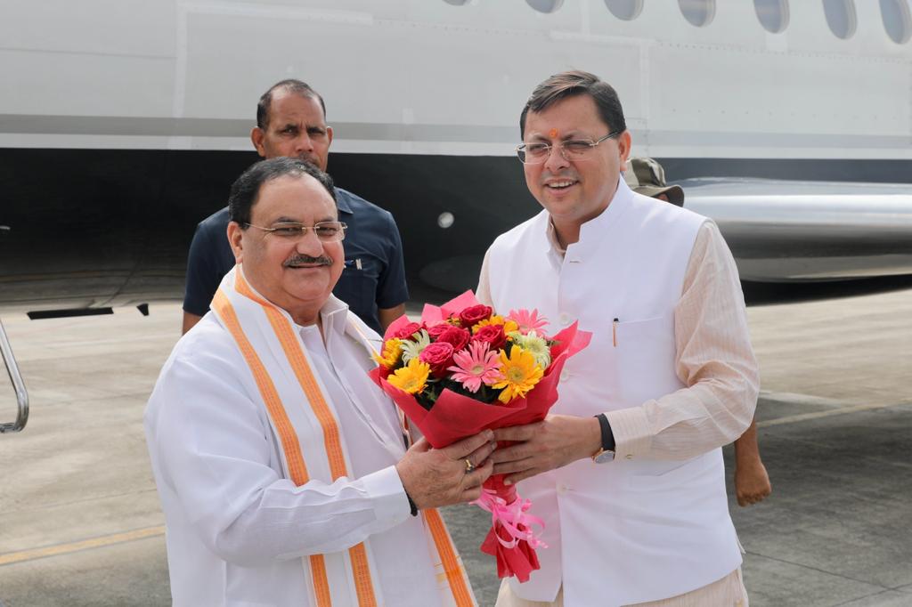 Grand welcome of Hon'ble BJP National President Shri J.P. Nadda on arrival at Jolly Grant Airport, Dehradun (U'khand)