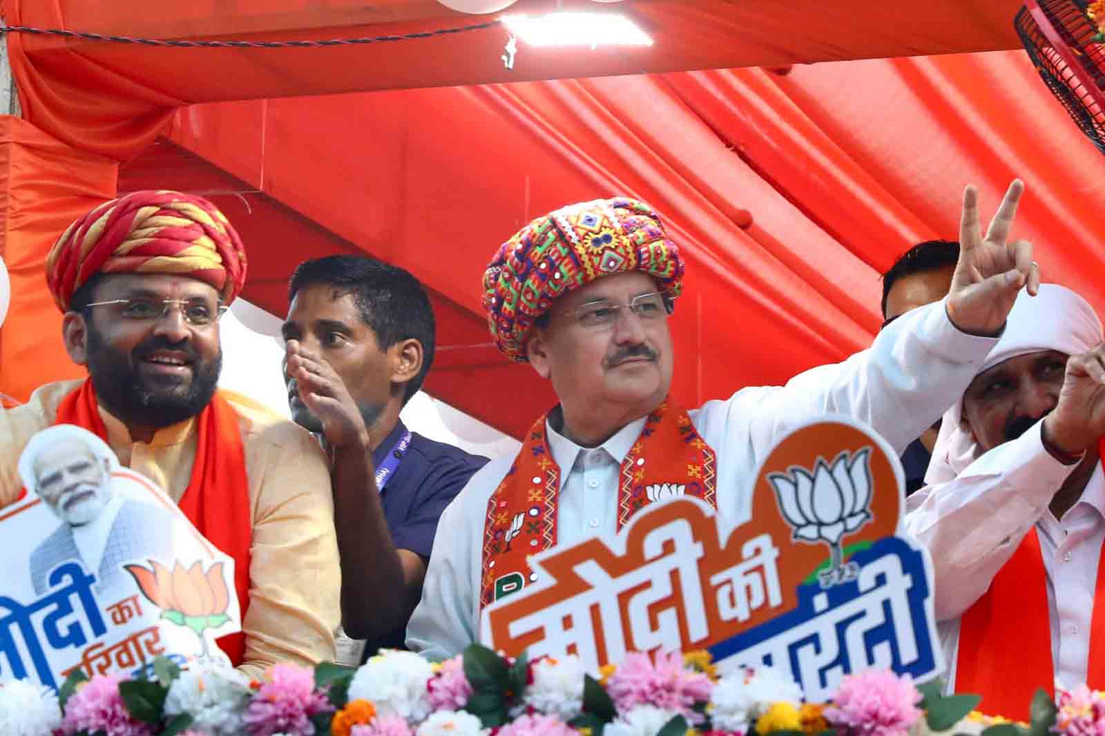 Road show of Hon'ble BJP National President Shri J.P. Nadda road show in Gandhidham, Kutch (Gujarat) from Gandhi Market to Jhanda Chowk