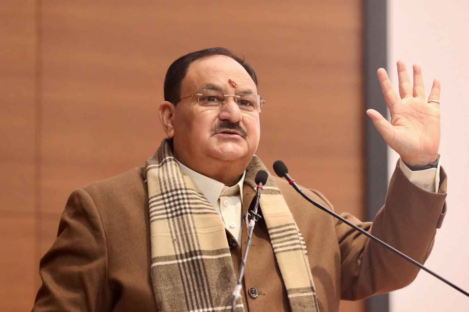 Hon'ble BJP National President Shri J.P. Nadda while addressing NaMo Navmatdata Sammelan in the virtual presence of Hon'ble Prime Minister Shri Narendra Modi ji at BJP HQ (Ext.)