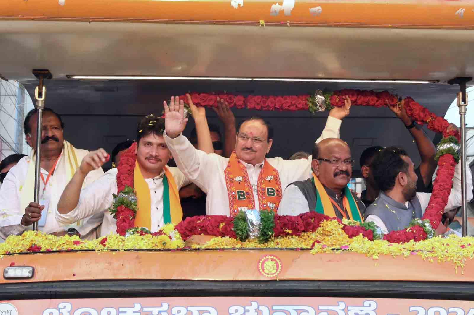 Road Show of BJP National President Shri J.P. Nadda in Gulbarga (Karnataka) from Ganesh Temple Saraf Bazar to Super Market Saraf Bazar