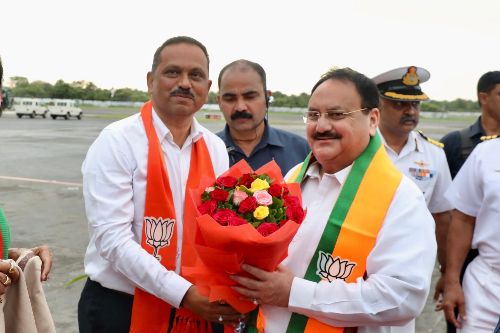 Grand welcome of Hon'ble BJP National President Shri J.P. Nadda on arrival at Daman Airport, Dadar Nagar Havali and Daman Diu