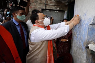 Photographs : BJP National President Sh J.P. Nadda launching statewide door to door rice collection 'Ek Mutthi Chawal Sangrah' campaign & having lunch with a farmer household in Jagadanandapur village, Bardhaman (West Bengal)