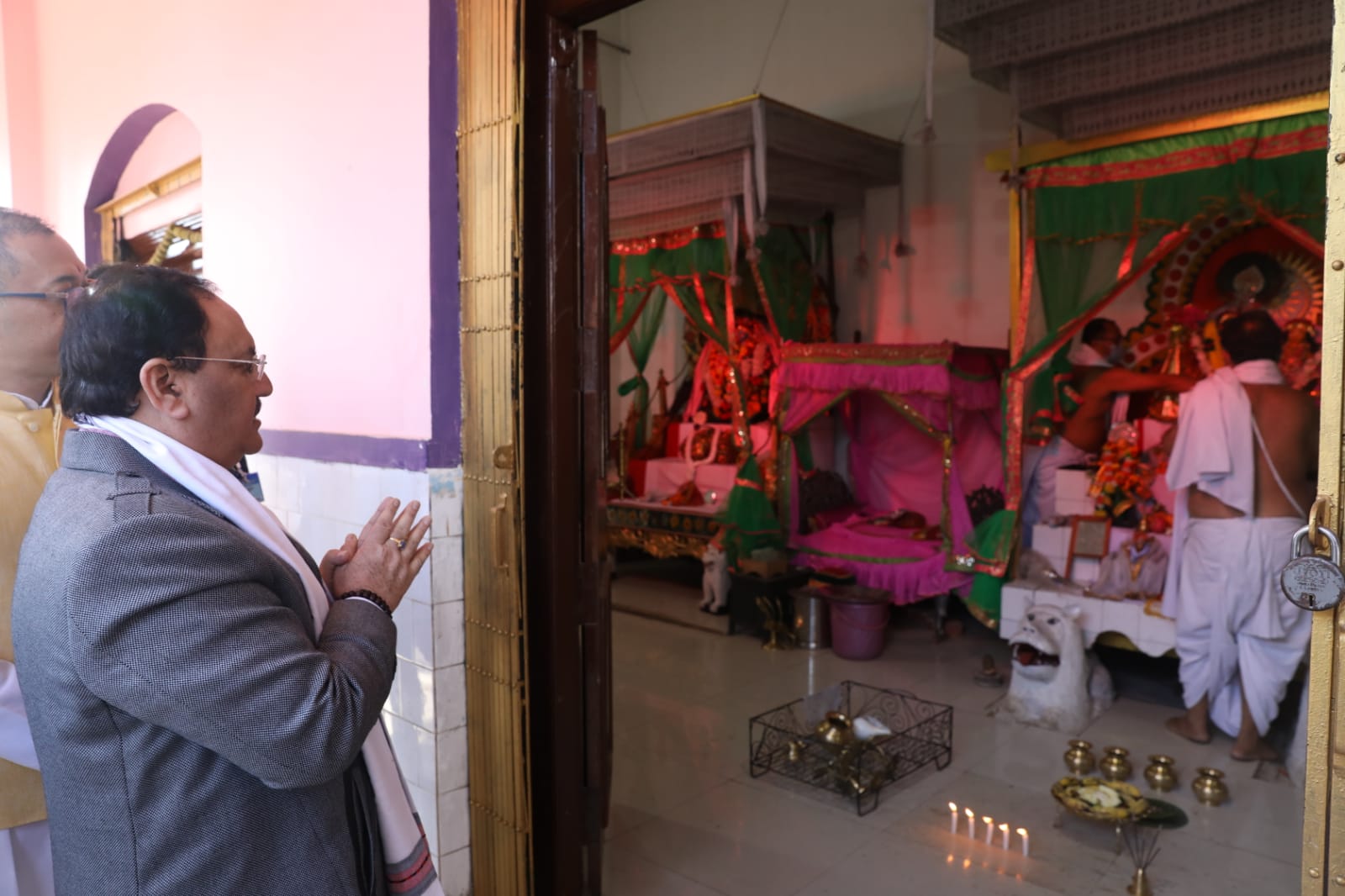 Hon'ble BJP National President Shri J.P. Nadda offering prayers at Shri Shri Bijoy Govind Jee Temple in Sangolband (Manipur)