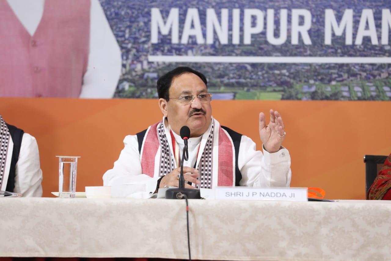 Hon'ble BJP National President Shri Jagat Prakash Nadda ji while releasing Manipur BJP Manifesto in Imphal, Manipur