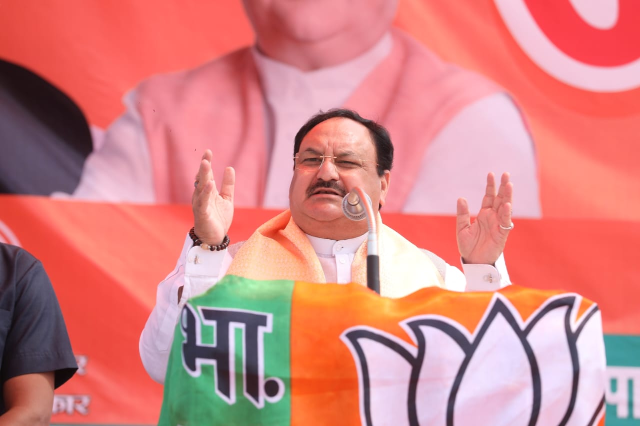 BJP National President Shri J.P. Nadda while addressing a public meeting Near Khoiri Kharga Baba Dham, Barsathi, Machhali Shahar, Jaunpur (Uttar Pradesh)