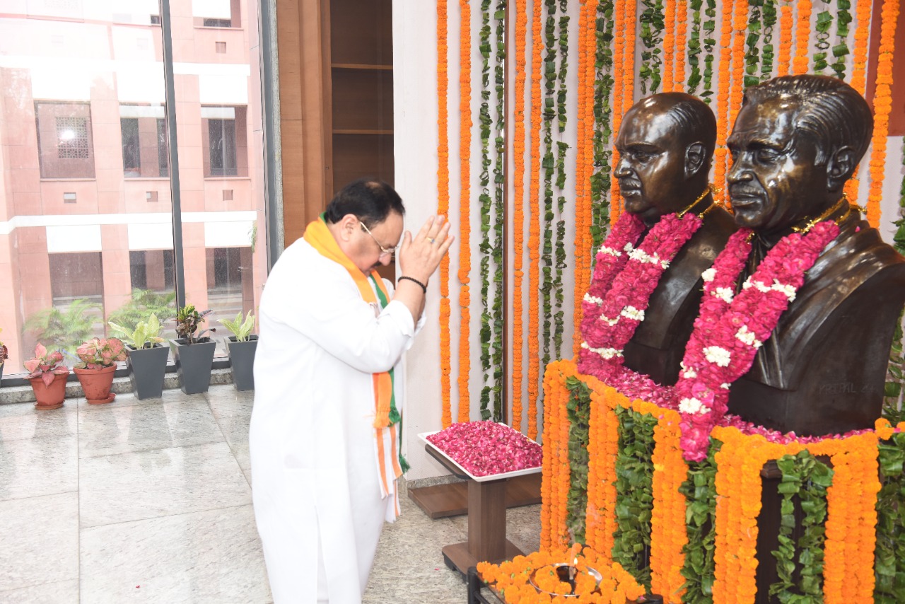 BJP National President Shri J.P. Nadda paid floral tributes to Dr. Shyama Prasad Mookerjee on his jayanti and plant saplings and at BJP HQ, 6A DDU Marg, New Delhi.