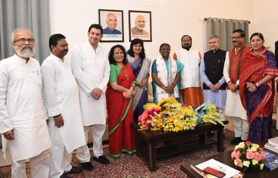 Hon'ble Union Ministers and BJP MPs from Odisha met Odisha’s Daughter President-elect Smt Droupadi Murmu ji at New Delhi today and congratulated her on being elected as the 15th President of India.