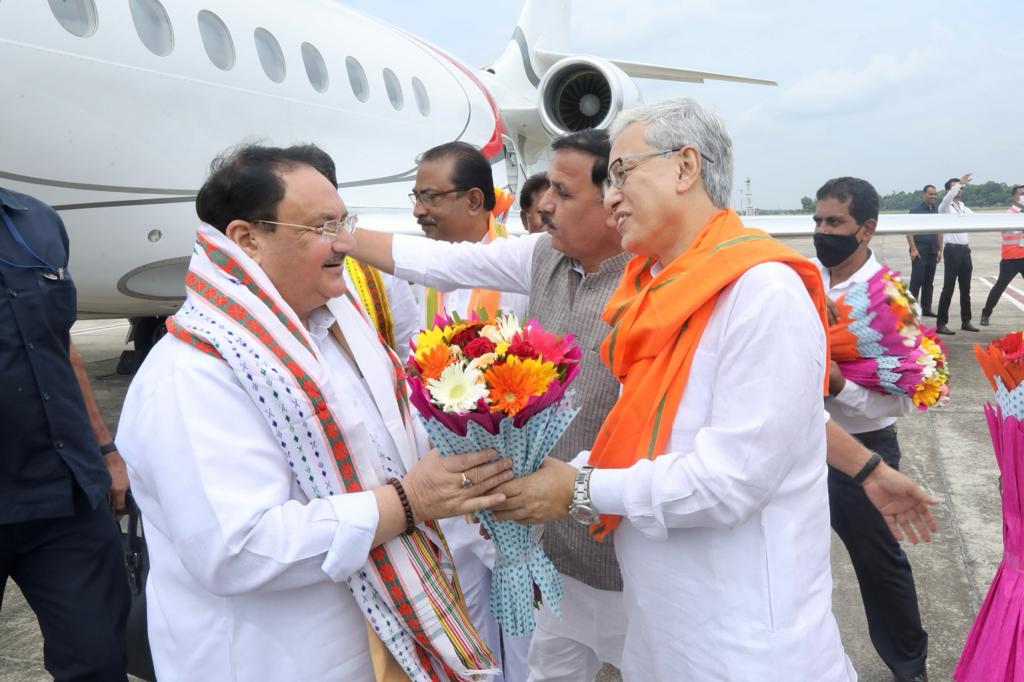 Grand welcome of Hon'ble BJP National President Shri J.P. Nadda on arrival at MBB Airport, Agartala (Tripura)