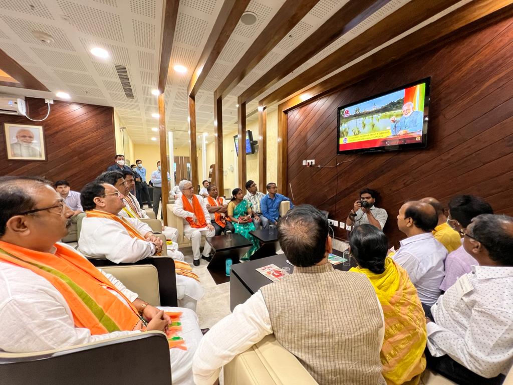 Hon'ble BJP National President Shri J.P. Nadda listened Hon'ble PrimeMinister Shri Narendra Modi ji's "Mann Ki Baat" with partykaryakartas inside MBB Airport, Agartala (Tripura)