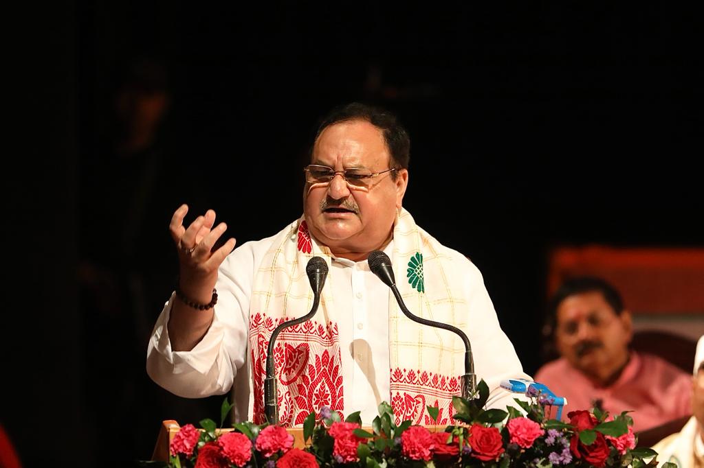 Hon'ble BJP President Shri J.P. Nadda while addressing party karyakartas after inaugurating Padma Bhavan, BJP NE Office in Guwahati (Assam)