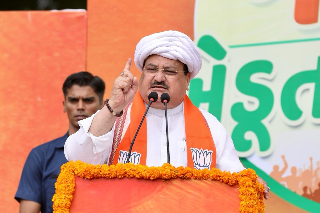 Hon’ble BJP National President Shri J.P. Nadda while launching Kisan Morcha’s “Namo Kisan Panchayat : E-Bike” in Gandhinagar (Gujarat)