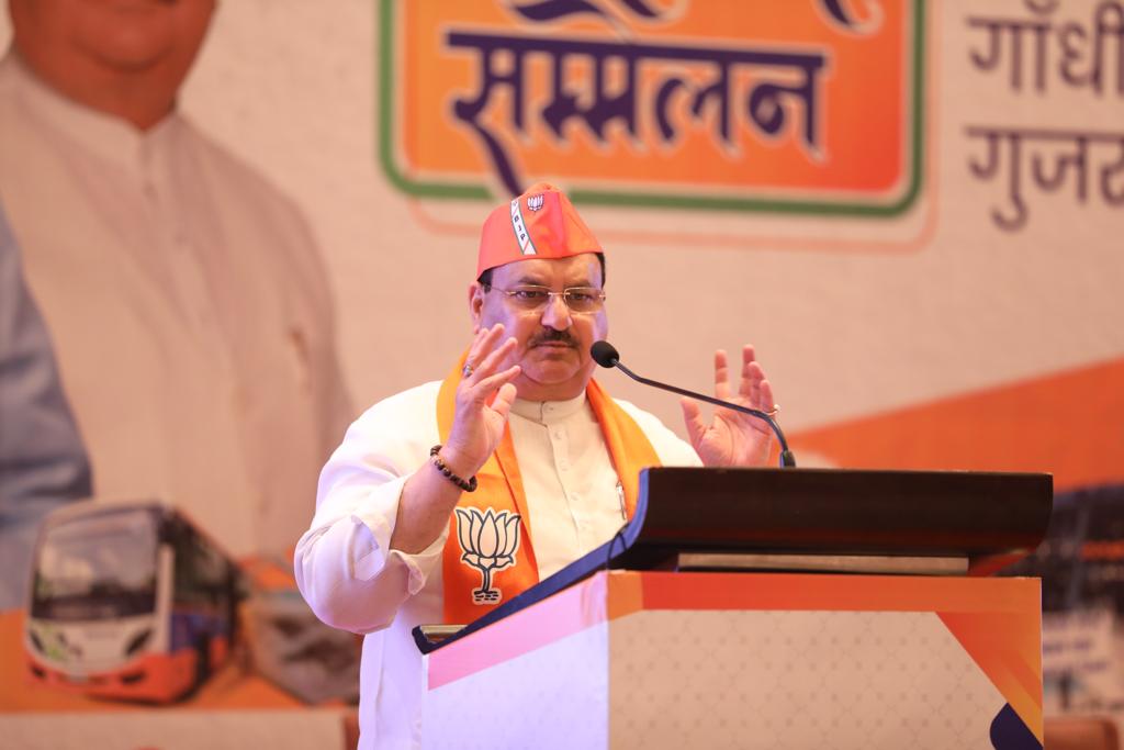 BJP National President Shri J.P. Nadda attending and participating in the Municipal Corporation & Municipalities Councilor’s & Elected Members of Cooperative Organisation Sammelan at Race Course Ground, Rajkot City (Gujarat)