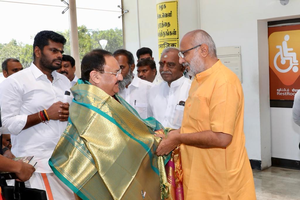 Grand welcome of Hon’ble BJP National President Shri J.P. Nadda on arrival at Madurai Airport (Tamilnadu).