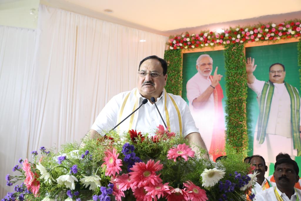 Hon'ble BJP National President Shri J.P. Nadda ji addressing a meeting of Booth Presidents of Sivaganga Parliament at PLP Palace, Karaikudi (Tamil Nadu)