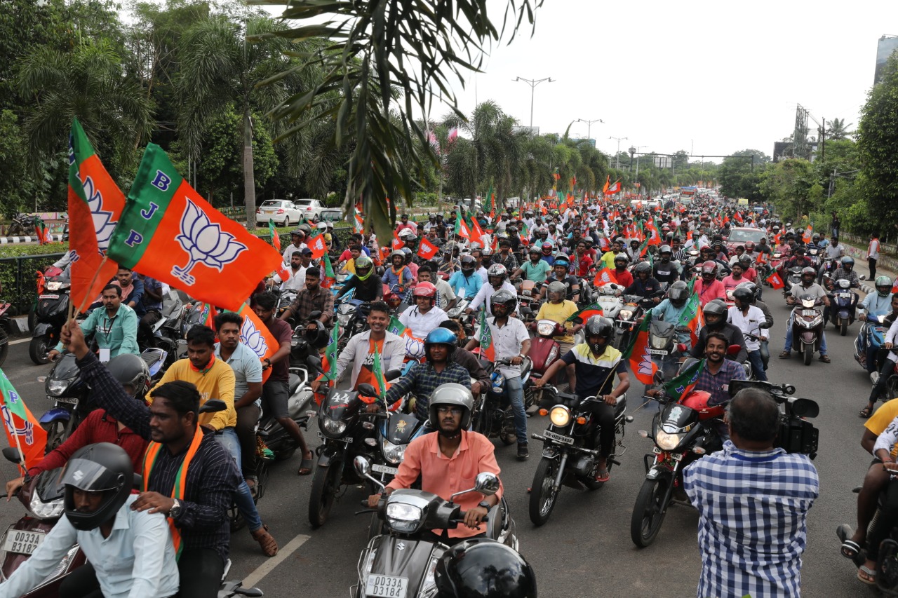 Glimpses from the bike rally organized by BJP karyakartas to welcome Hon’ble BJP National President Shri J.P. Nadda at Bhubaneshwar (Odisha)