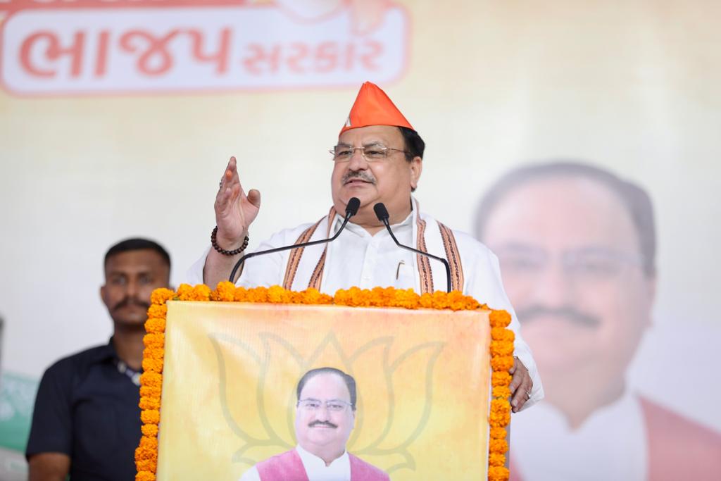 Hon’ble BJP National President Shri J.P. Nadda addressing a public meeting at Bahucharaji, Mehsana (Gujarat)