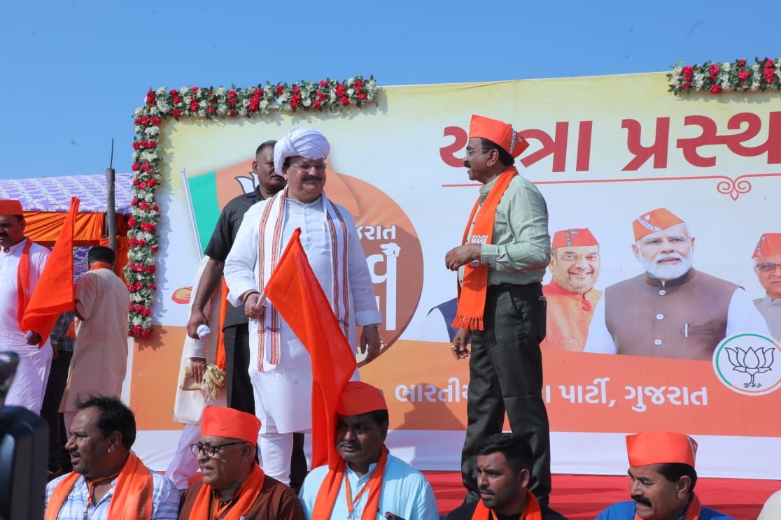 Hon’ble BJP National President Shri J.P. Nadda flagging off Gujarat Gaurav Yatra at Dwarka, Distt. Devbhumi (Gujarat)