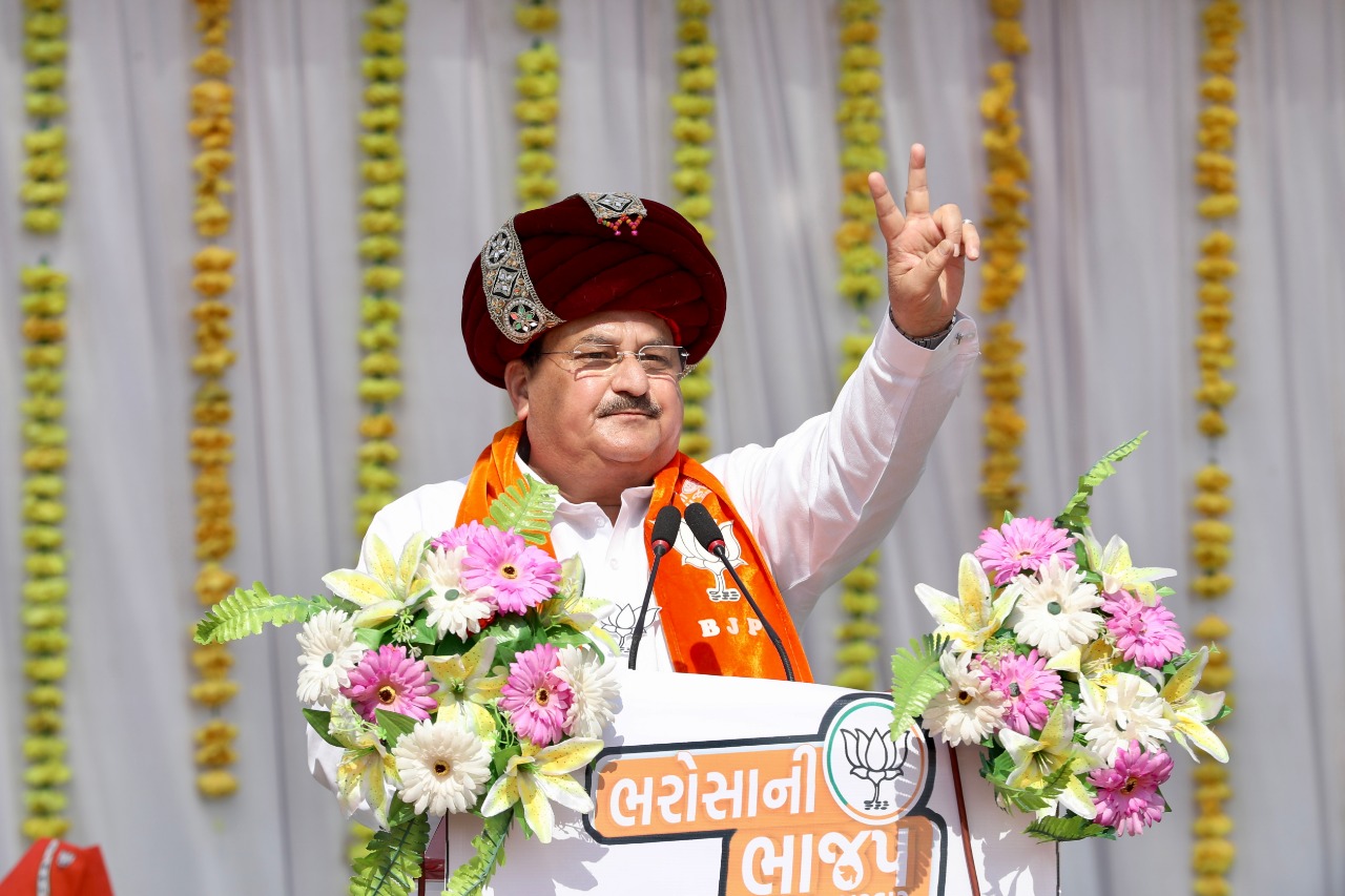 Hon’ble BJP National President Shri J.P. Nadda while addressing a public meeting at B/H, Chandrika Grens Devgadh Baria (Dahod)