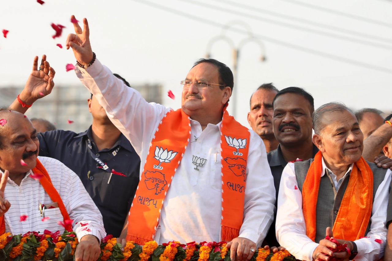 BJP National President Shri J.P. Nadda ji's road show in Nadiyad, Kheda (Gujarat)