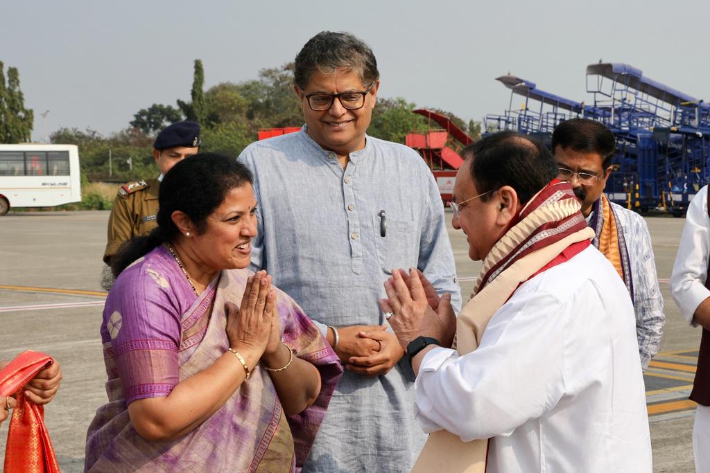 Grand welcome of BJP National President Shri J.P. Nadda arrival at Biju Patnaik Int'l Airport (Odisha)