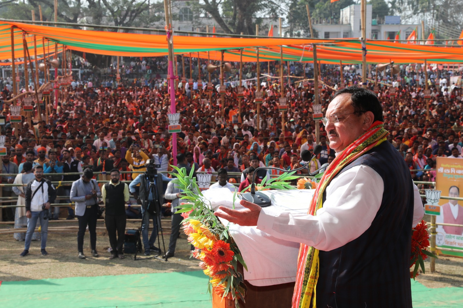 Hon'ble BJP National President Shri J.P. Nadda addressing "Vijay Sankalp Rally" at Mangal Chandi Bari Mandir Ground, Amarpur (Tripura)