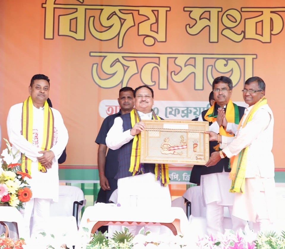  Hon'ble BJP National President Shri J.P. Nadda addressing "Vijay Sankalp Rally" at Pabiachara PWD Maidan, Kumarghat (Tripura)