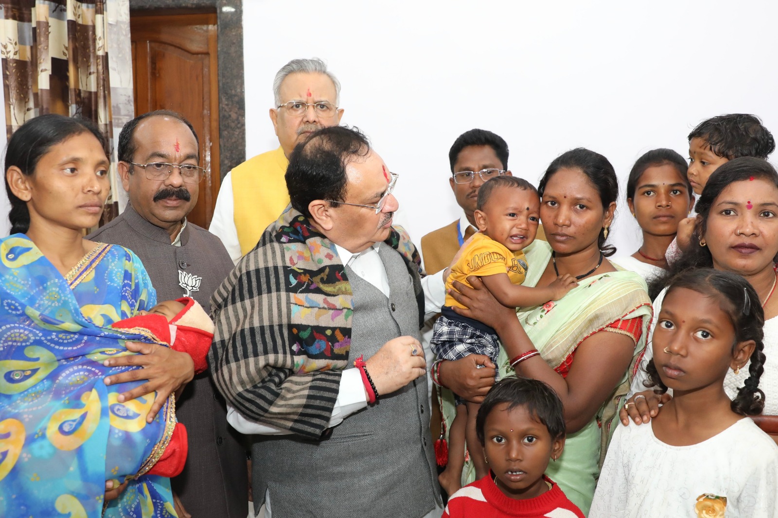 BJP National President Shri J.P. Nadda met family members of BJP Leaders Late Shri Budhram Kartam ji and Late Shri Neelkanth Kakkem ji at State BJP Office, Jagdalpur (Chhattisgarh)