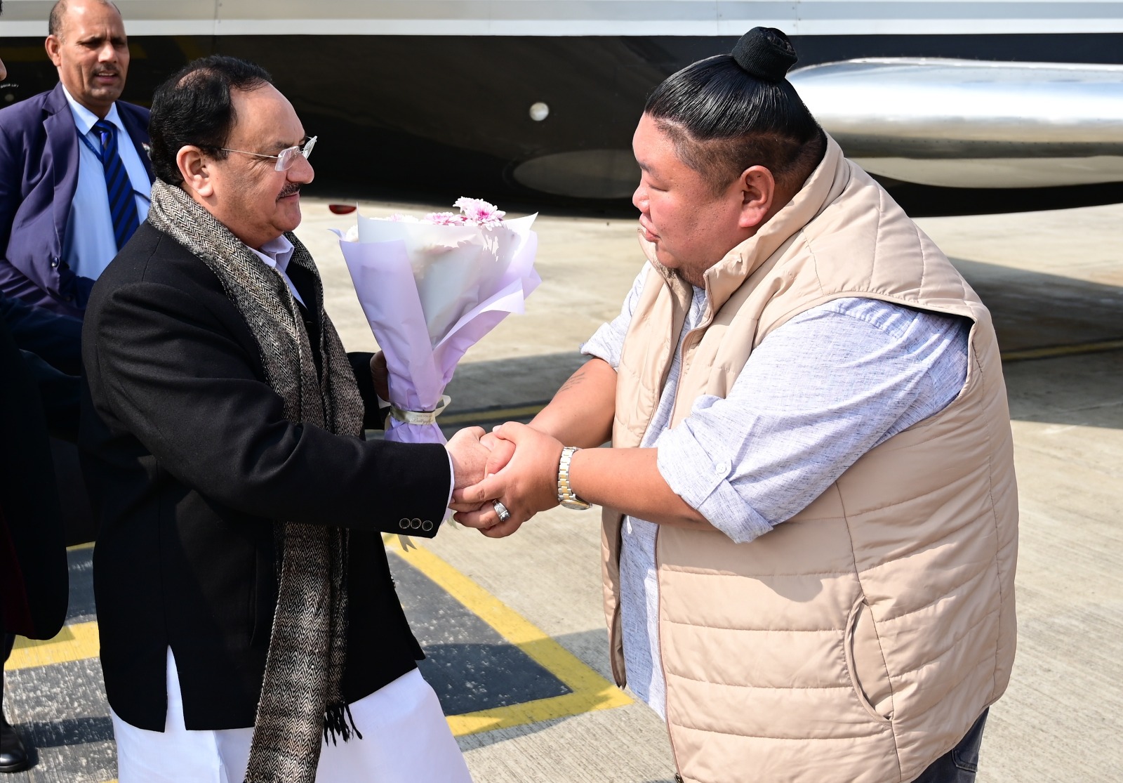 Grand welcome of BJP National President Shri J.P. Nadda on arrival at Dimapur Airport (Nagaland)