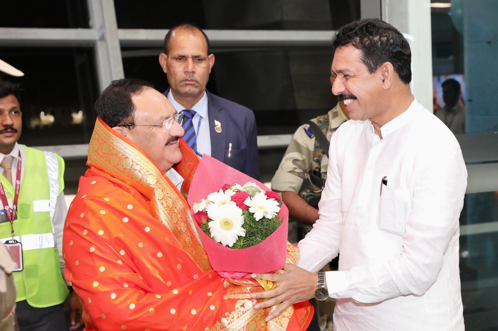 Grand welcome of BJP National President Shri J.P. Nadda on arrival at Mangaluru International Airport (Karnataka)