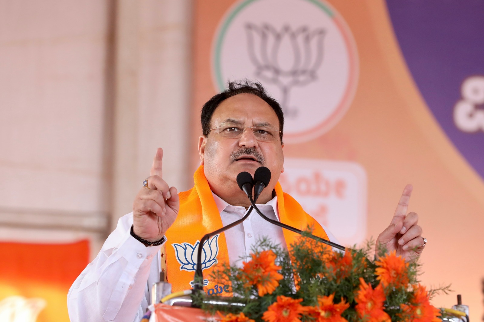 BJP National President Shri J.P. Nadda while addressing a public meeting at Gauri Shankar Kalyana Mantapa Ground, Hanur, Chamarajanagara (K'taka)