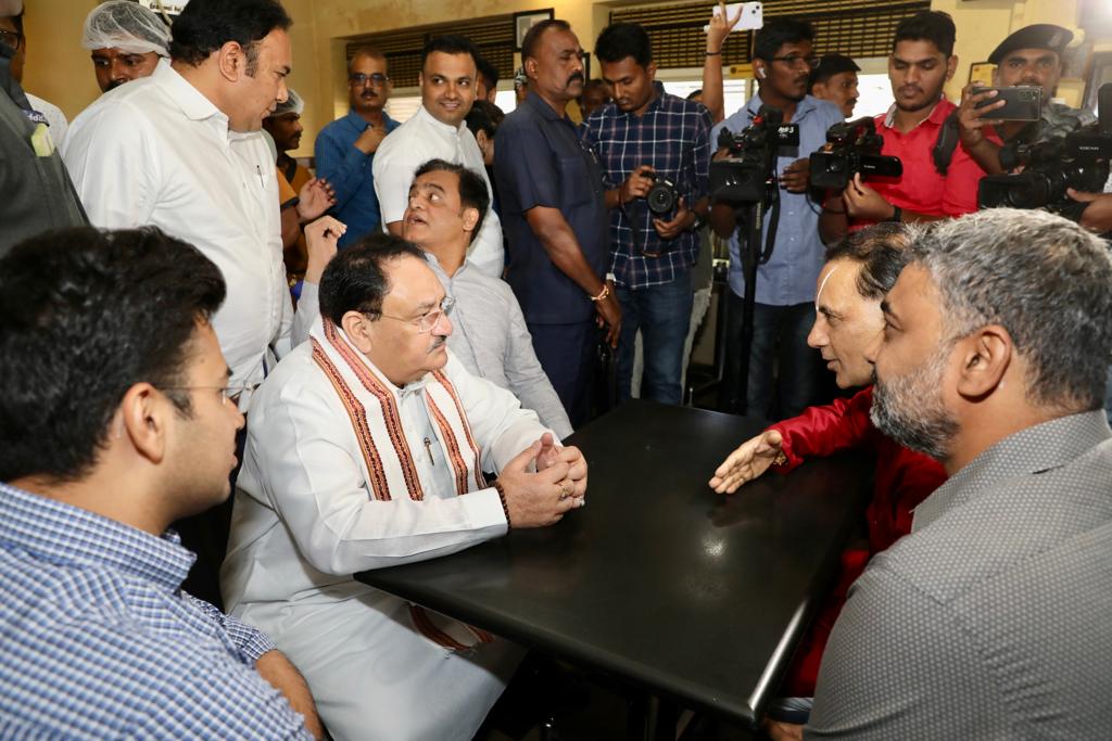 BJP National President Shri J.P. Nadda having breakfast at famous food joint CTR (Central Tiffin Room) in Malleshwaram, B'luru (K'taka)