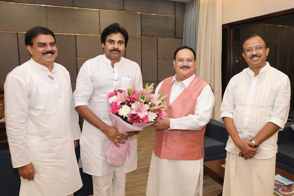  Hon'ble BJP National President Shri J.P. Nadda ji had an insightful interaction with veteran actor & Chief of Janasena Party, Shri Pawan Kalyan ji in New Delhi