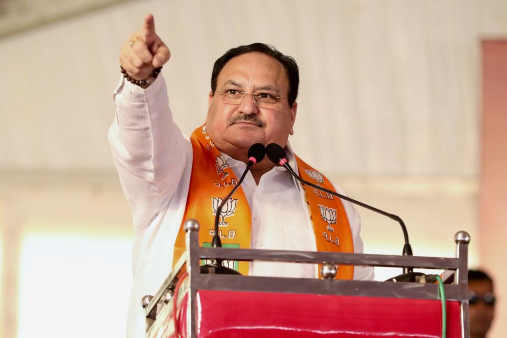 Hon'ble BJP National President Shri J.P. Nadda while addressing a public meeting at Taluk Stadium, Shiggaon, Haveri Distt (K'taka)