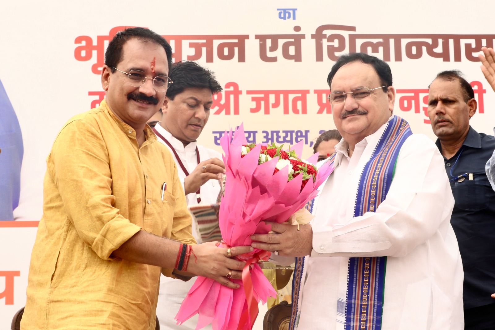 Hon'ble BJP National President Shri J.P. Nadda while laying foundation stone and doing Bhoomi Pujan of Delhi BJP State Office in New Delhi