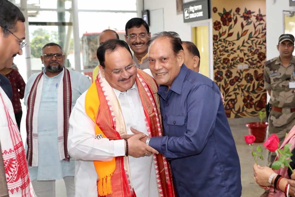 Grand welcome of Hon'ble BJP National President Shri J.P. Nadda on arrival at Birsa Munda Airport in Ranchi (Jharkhand)